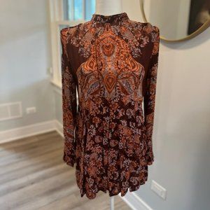 Free People Draped High Neck Tie Back, Balloon Sleeve Open Back Dress, Size MD